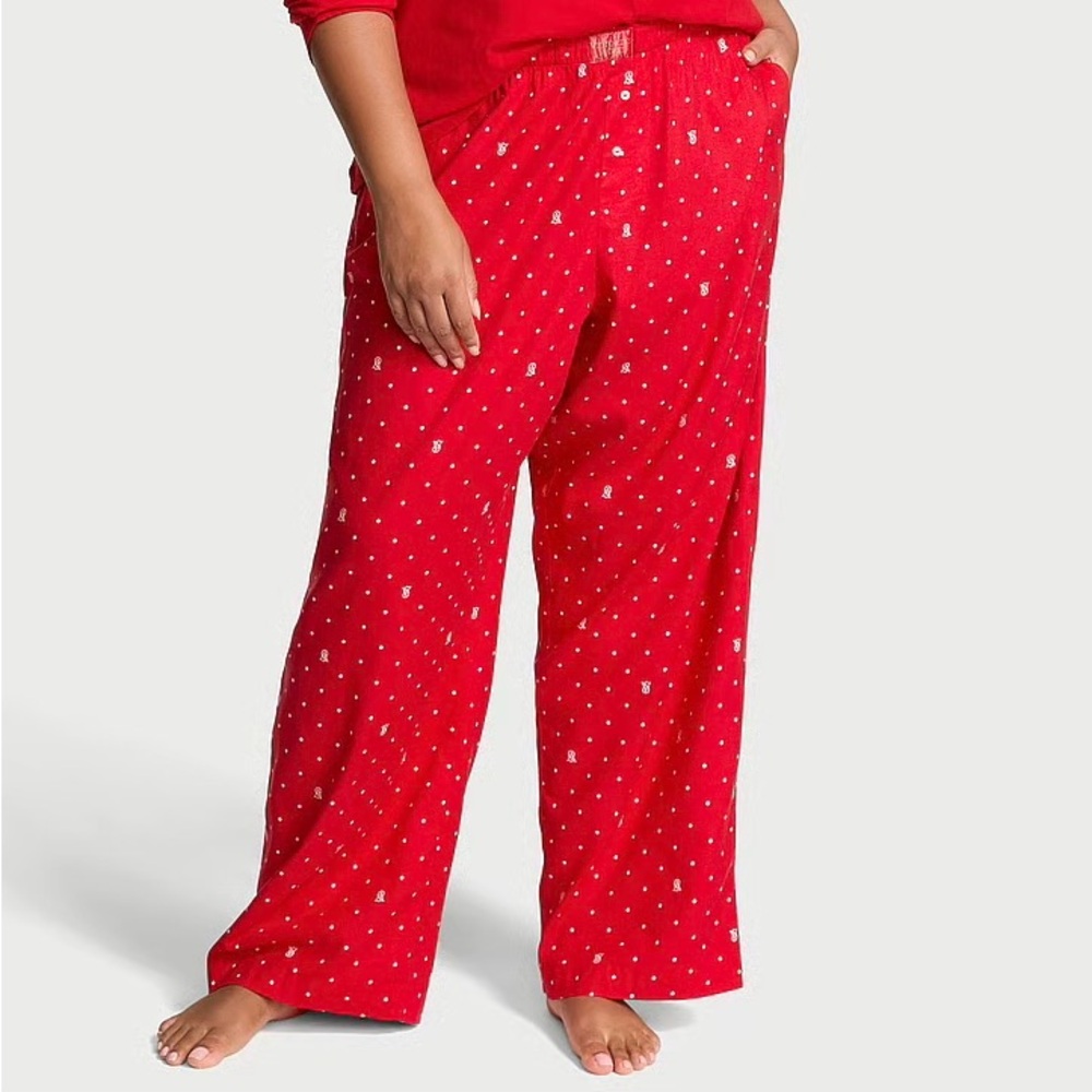 NWT Victoria's Secret Red Logo Print Lounge Pajama Pants Sz XS Brushed Flannel